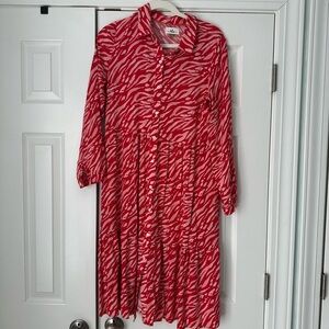Anorak Red Zebra Print Button-Up Dress